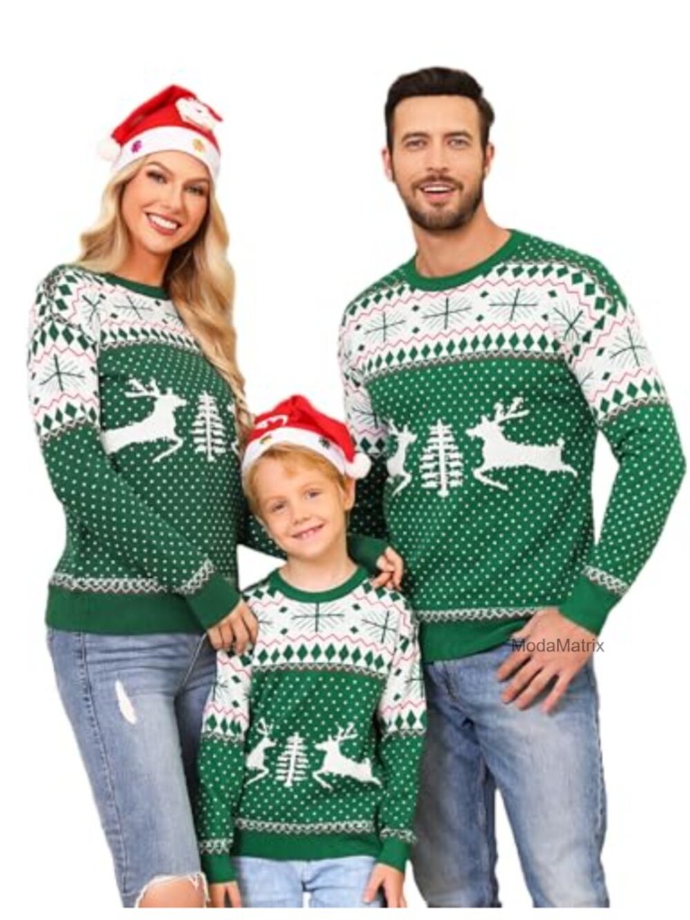 Family Matching Christmas Sweater Pullover Crew Neck Reindeer Snowflake Knit